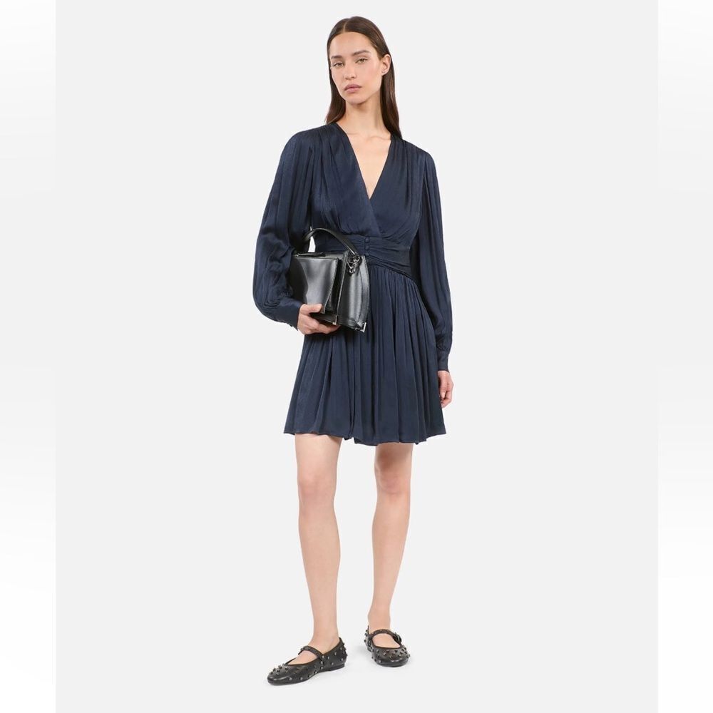 $325 The Kooples woven mini dress features a wrap-front detail with buttons. NWT